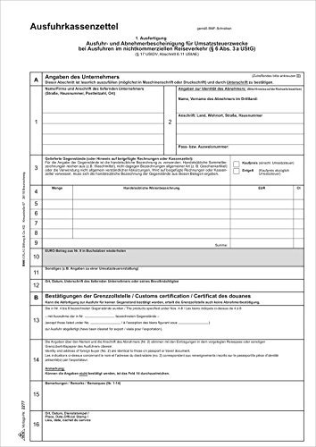 RNK Verlag Vordruck Ausfuhrkassenzettel, DIN A4, SD VE = 1