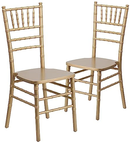 Flash Furniture Hercules Series Chiavari Chairs for Formal Events and Banquets, Commercial/Residential All-Occasion Event Chairs, Set of 2, Gold