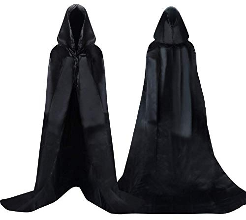 Proumhang Black Hooded Cloak Long Cape Grim Reaper Vampire Witch Carnival Halloween Adult Wizard Costume