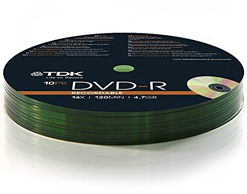 TDK® DVD-R DVDR 16x Speed 4.7 GB 120 Min Video 10 Pieces 10pcs Blank Media Discs 10 DVDs Pack (4 Packs (40 DVDs))