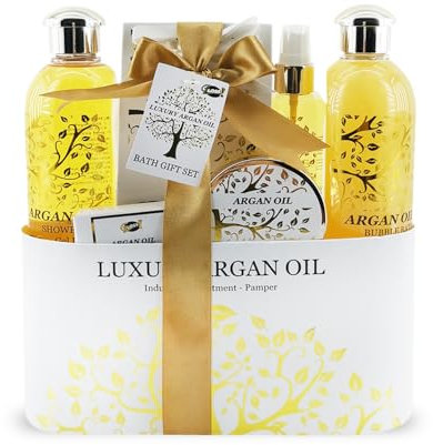 GLOSS ! Cofanetto da bagno all'argan – Cofanetto regalo di Natale – Idea regalo per donna, compleanno, insegnante, San Valentino, festa della mamma – Benessere e relax - LUXE