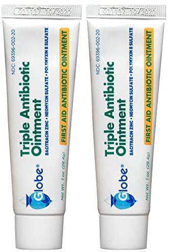 Globe Triple Antibiotic First Aid Ointment, 1 oz (2-Pack) First Aid Antibiotic Ointment, 24-Hour Infection Protection, Wound Care Treatment for Minor Scrapes, Burns and Cuts