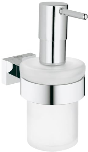 GROHE Essentials Cube - Seifenspender (mit Halter, verdeckte Befestigung, Material: Glas/Metall, langlebig), Chrom, 40756001