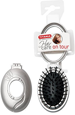 TITANIA Klappbürste mit Spiegel, silber, Handtaschenbürste, 1er Pack (1 x 55 g)
