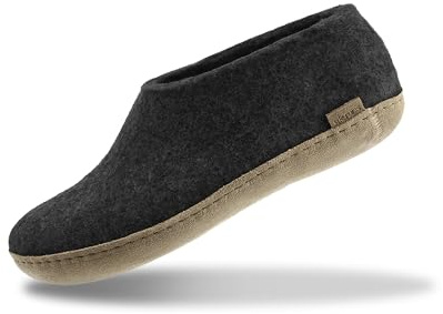 GLERUPS Indoor Shoes Men & Women (Black) | Unisex Wool Slippers with Leather Sole | Comfy Slippers Women Men | Cosy Gents and Ladies Slippers
