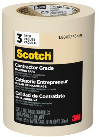 Scotch Painter's Tape Contractor Grade Masking Tape, 3 Rolls, 1.88 in x 60.1 yd, Holds to Surfaces For Up to 3 days, Removes Easily Without Leaving Sticky Residue, Interior & Exterior Use (2020-48EP3)