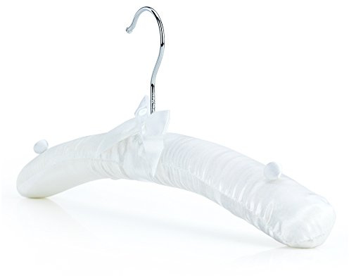 HANGERWORLD 3 Pack White Satin Padded Hangers with Non-Slip Buttons -15inch Cushioned Coat Hanger for Dresses, Sweaters, Blouses, Shirts, Women's Clothing