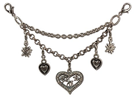 Heimatflüstern Charivari Bambi Strass-Herz Damen - Trachtenkette mit Trachten-Herz und Strass-Edelweiß, Dirndlkette fürs Oktoberfest, Dirndl-Schmuck zur Trachtenbluse (antik-silber-farben)