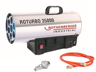 ROTHENBERGER 150000363 Industrial Gas – värme – kanon/fläkt RoTurbo 35000 inklusive piezo-tändning, slang, slangbrottsskydd och regulator 34,0 kW