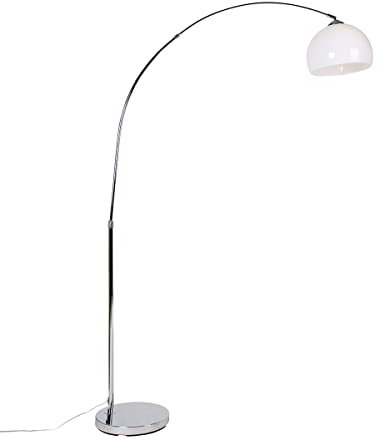 Qazqa - Moderne Bogenlampe Chrom mit weißem Schirm - Arc Basic I Wohnzimmer - Stahl Rund I Länglich - LED geeignet E27