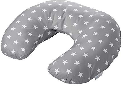 Mountain Fresh Breast Feeding Maternity Nursing Pillow - Grey with White Star/Newborn Pillow Cushion Washable Cover | Mother & Baby Awards 2022 Shortlisted |Plush Cotton Cover, Multi-Purpose Support