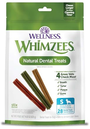 WHIMZEES by Wellness Dental Chews for Dogs, Natural, Long Lasting Treats for Cleaner Teeth & Fresher Breath, Grain Free & Hypoallergenic, 28 Chews