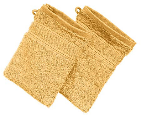 Erwin Müller Waschhandschuh Karlsruhe 2er- Pack 100% Baumwolle gelb Größe 15x21 cm - extrem saugstark, leicht, flauschig weich, hautschmeichelnd (weitere Farben)