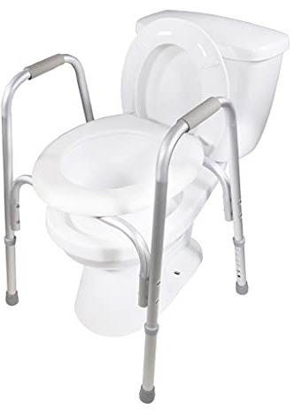 PCP Raised Toilet Seat and Safety Frame, Pre-Assembled Tool Free, Secure Adjustable Height, Made in USA, Regular