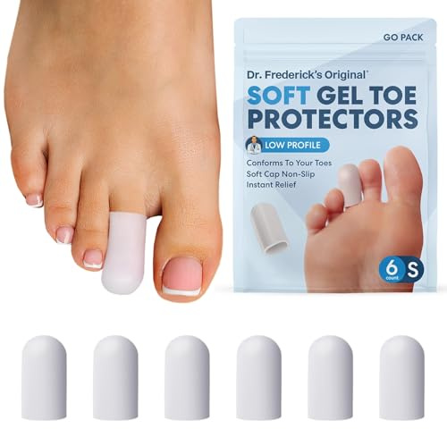 Dr. Frederick’s Original Soft Gel Toe Caps - 6 ct - Doctor-Developed Toe Protectors for Ingrown Toenails, Blisters, Corns & Calluses – Cushioned Toe Sleeves for in-Shoe Comfort - White - Small