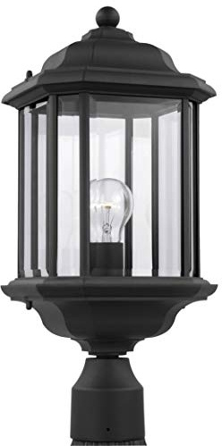 Generation Lighting 82029-12 Kent One-Light Outdoor Post Lantern Hanging Modern Fixture, 20.25 H, Black Finish