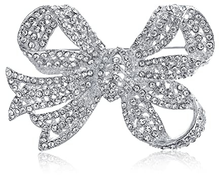 Broche Écharpe Nœud Ruban Filigrane Déclaration Grande Mode Nuptiale Cristal Étincelant Blanc Vacances Hiver Mariage Style Vintage Victorien Pour Femmes Plaqué Argent