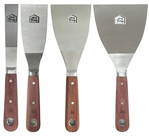Malerspachtel Set 4 tgl. 25+50+75+100mm durchgehend vernietet rostfrei Spachtel Stielspachtel Edelstahl Malerspachteln Schaber