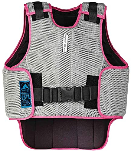 Harry Hall Zeus Kids Body Protector Horse Riding - Children Hi-Viz Equestrians Level 3 EN 13158 Girls Boys Protective Jacket Vest (Grey Pink, Large)