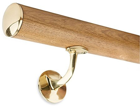 Graber Set main courante ronde en chêne verni avec 2 embouts en laiton Ø 45 mm/longueur 1000 mm