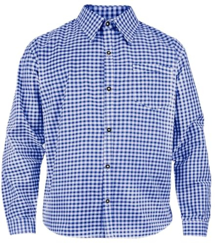 Mens Bavarian Classic Style Lederhosen Longsleeves Blue Checked Shirts