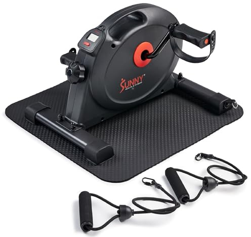 Sunny Health & Fitness Under Desk Smart Mini Pedal Exerciser, Exercise Cycle Bike and Mat/Workout Bands with Low Profile Design - SF-B0418SMART