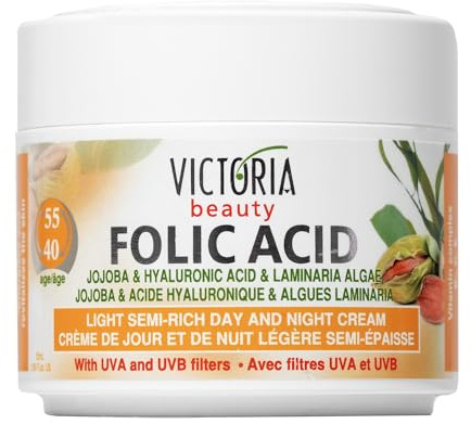 Victoria Beauty Anti Wrinkle Face Cream with Folic and Hyaluronic Acid, Niacinamide, Vitamin C, E, B5 and Jojoba Oil - Day and Night Moisturiser For Mature Skin (Age 40+) - Non Comedogenic
