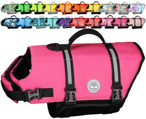VIVAGLORY Rip Stop Dog Life Vest, Swimming Vest with Handle, Buoyancy for Doggy Puppy, Dog Life Jacket for Swimming & Boating, M, Pink