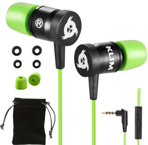 KLIM Fusion Kopfhörer in Ears mit Mikrofon - NEU - Langlebig - Innovativ: In-Ear Kopfhörer mit Memory Foam - 3.5 mm Jack - Sport Gaming In Ear Kopfhörer - Grün