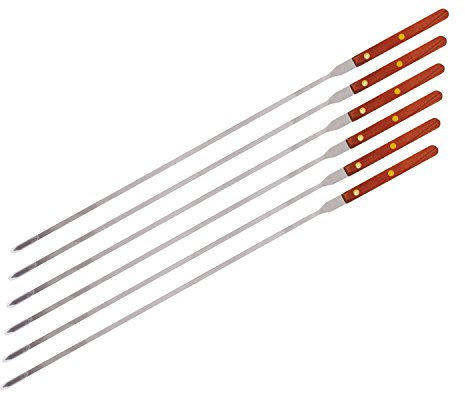 CHEFTOR Premium Stainless Steel Wooden Handle BBQ Skewers for Shish Kebab, Turkish Grills & Koubideh, Brazilian-Style BBQ, 23 Inch x 1/4 Inch, Set of 6