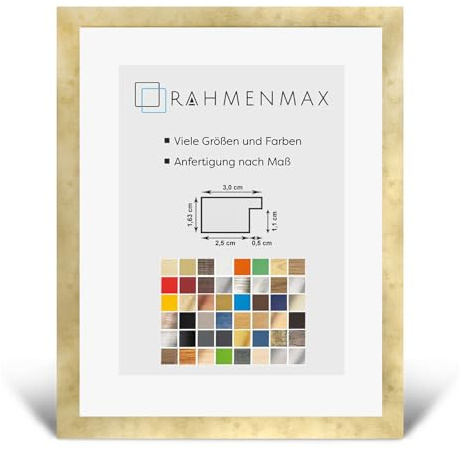 RahmenMax Morena - Cornice portafoto in materiale a base di legno, 54 x 66 cm, profilo moderno molto squadrato, 66 x 54 cm, ampia scelta di colori, ora: oro anticato con vetro sintetico trasparente da