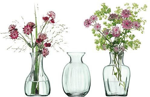 LSA International Mia Mini Vase Trio H 11 cm Recycled/Part Optic | Set of 3 | Recycled Glassware | MZ31, Clear Decorated