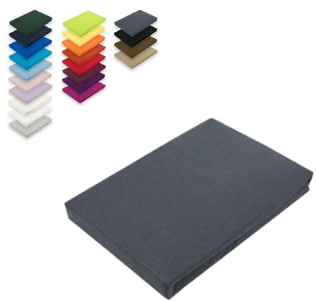 EXKLUSIV HEIMTEXTIL Topper Jersey Spannbettlaken 100% Baumwolle Öko - Tex Zertifiziert, Markenqualität, Steghöhe bis 12 cm, 180 x 200 cm Anthrazit
