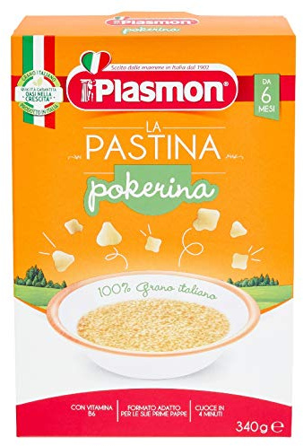 Plasmon La Pastina Pokerina 340g 12 Box Con Farina di grano tenero 100% Italiano, piccola e morbida in bocca