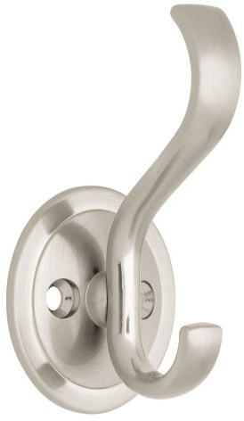 Franklin Brass (1-Pack) Coat and Hat Wall Hooks Double Hooks for Mounted Hanging Satin Nickel Wall Mount Hanger Backpack, Purse, Bag, Towel Organization Decorative Wall Hooks B42307J-SN-C