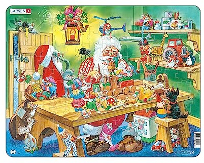 Larsen Puzzles EA2 Rahmenpuzzle Kinder Werkstatt des Weihnachtsmannes 140 Teile ab 3 Jahre Lernspielzeug Kreativität und Konzentration fördern