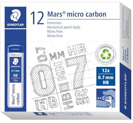 Staedtler Mars Micro Carbon 250 - Custodia 12 conduttori in grafite 0,7 mm Hb - Confezione da 12