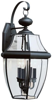 Generation Lighting 8040-12 Lancaster Traditional Three - Light Outdoor Wall Lantern Outside Fixture, Black Finish, 23 Inch Height, 11.75 Inch Wide, Brass Construction