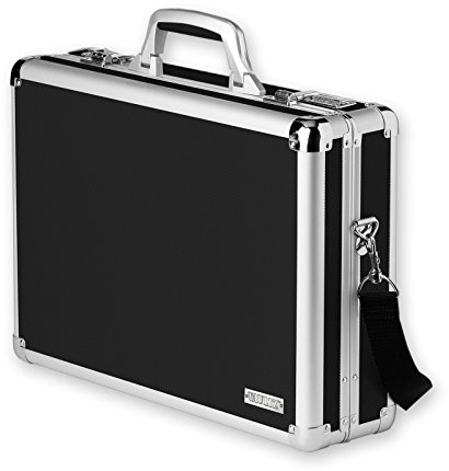 Vaultz Locking Briefcase - 18 x 14.25 x 5 Inch Combination Lock Hard Laptop Case w/Strap - Briefcases for Men and Women - Black