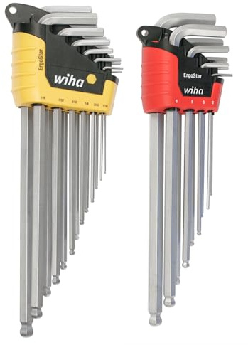 Wiha 66982 ErgoStar Ball End Hex L-Key Set, 22 Piece, Inch & Metric, Chrome Finish, Durable Holder