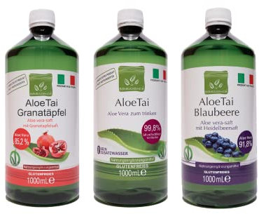 Benessence - 1 reiner Aloe Vera Saft + 1 Heidelbeer-Aloe + 1 Granatapfel-Aloe - 3L