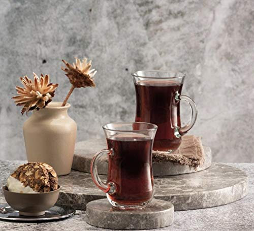 Pasabahce 55411 Keyif Teegläser mit Henkel 145ml | 6er Set | türkische Cay Bardagi für orientalischen Teegenuss | für Schwarztee, marokkanischen Minztee & Heißgetränk | ideal für Gastronomie & Zuhause