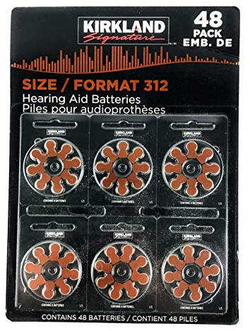Kirkland Signature 1.45 Volt Mercury Free Premium Quality Hearing Aid Batteries, 312 (48-Pack)