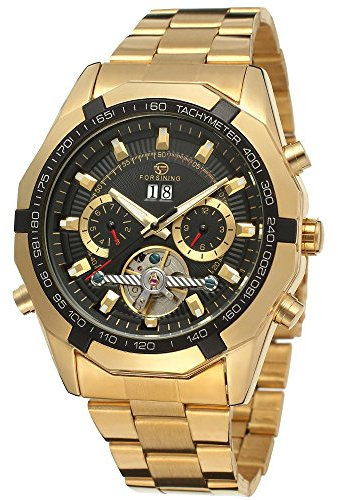 FORSINING Mens Fashion Automatic Tourbillon Stainless Steel Military Wristwatch FSG340M4G1