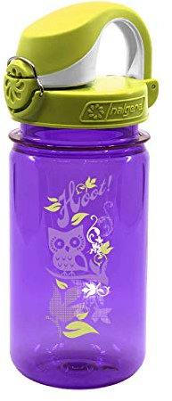 Nalgene Kinder Trinkflasche OTF 0.35L Kunststoffflasche, violett Eule, Deckel grün-hellgrün, 0.375 L