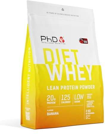 PhD Diet Whey (2000g) Banana - Proteiner - Proteinblandning | Proteinrik shake, sockerfattig, CLA, L-karnitin, extrakt av grönt te och linfrön, 20 g per portion