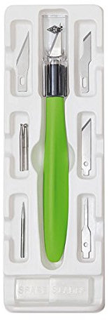 Wedo 7872199 Cutter Hobbymesser Set Comfortline (mit Softgriff inklusive 5 Präzisionsklingen, 1 Stechahle und 2 Prägestifte, Schutzkappe) apfelgrün
