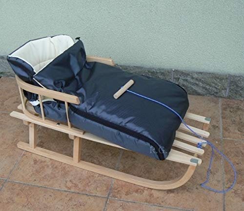 Holzschlitten mit Rückenlehne mit Winterfußsack 90cm 10 Farben Schlitten aus Holz (Grau)