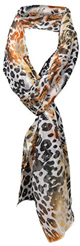 TigerTie Chiffon Schal in orange schwarz weiß gemustert - Gr. 180 x 50 cm - Halstuch