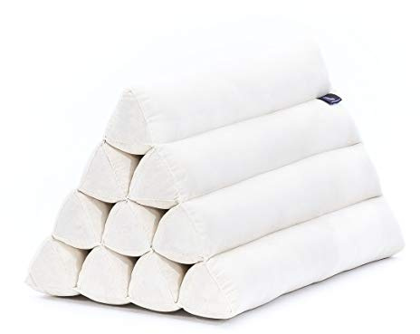 LEEWADEE Cuscino Triangolare Thai 50 x 33 x 33 cm - Sodo Kapok Supporto Schiena Lettura, Letto, Divano & Pavimento